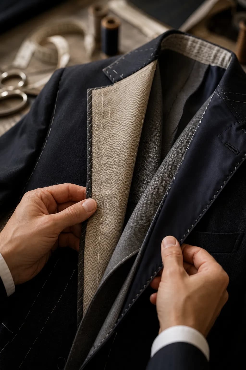 کنترل دستی جزئیات دوخت و ساختار کت فایمن